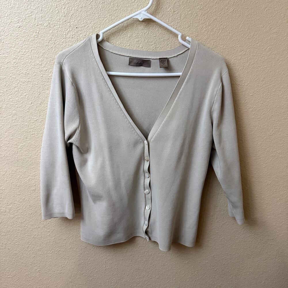 i.e. silk blend cardigan knit sweater quiet luxury minimalist capsule staple M